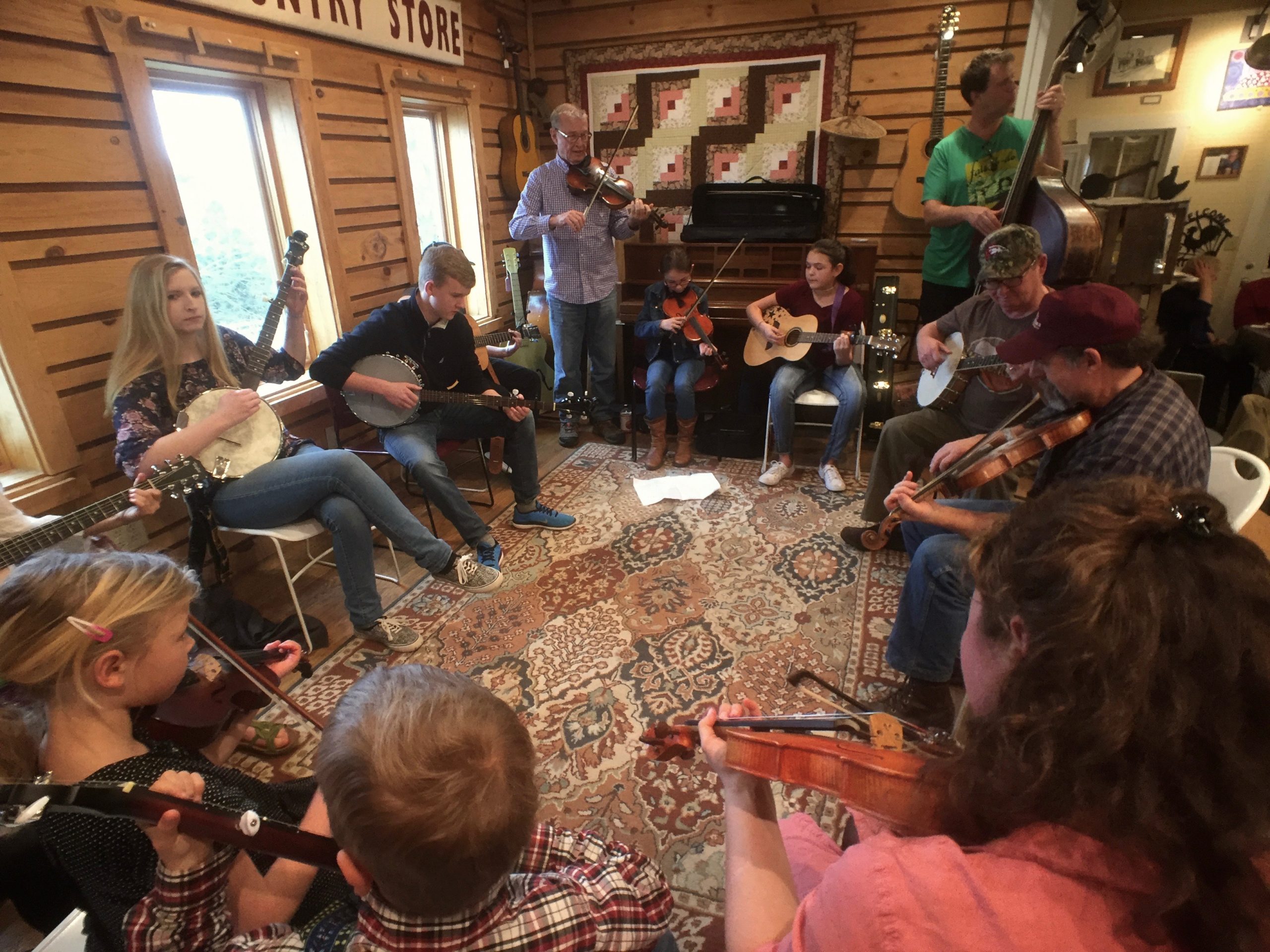 playing instruments at The Floyd Country Store